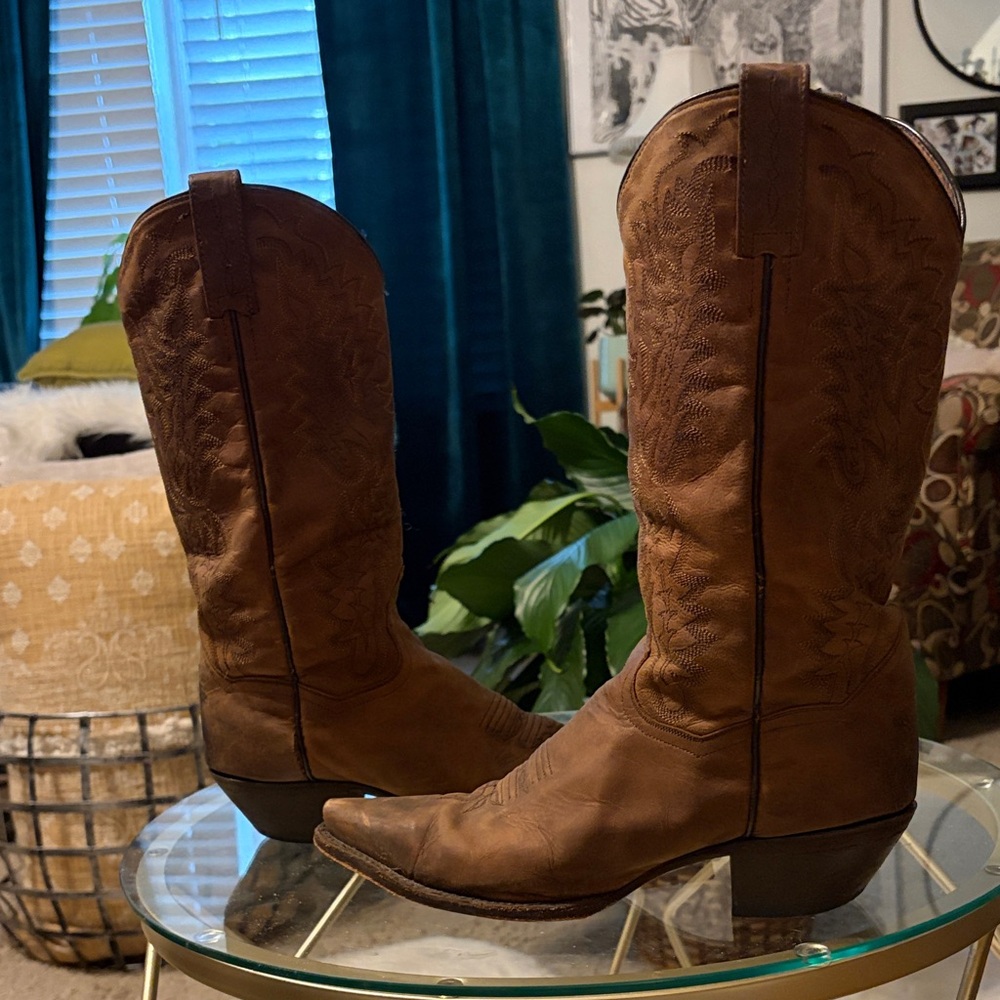 Dan Post Brown Leather Western Heeled Boots - Picture 4 of 8